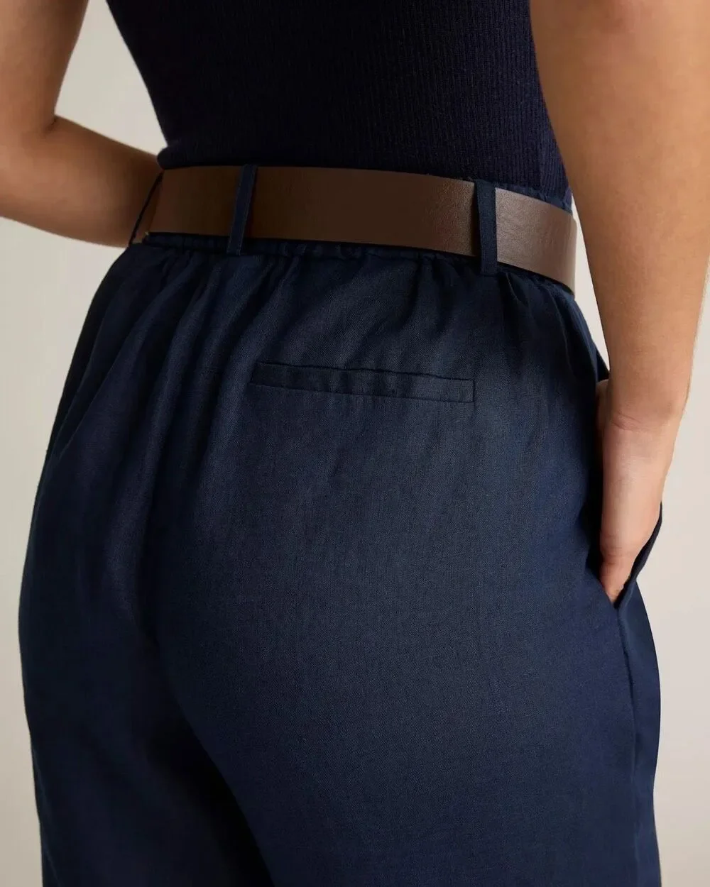 Quince 100% European Linen Pleated Trouser Pant Navy Size 6